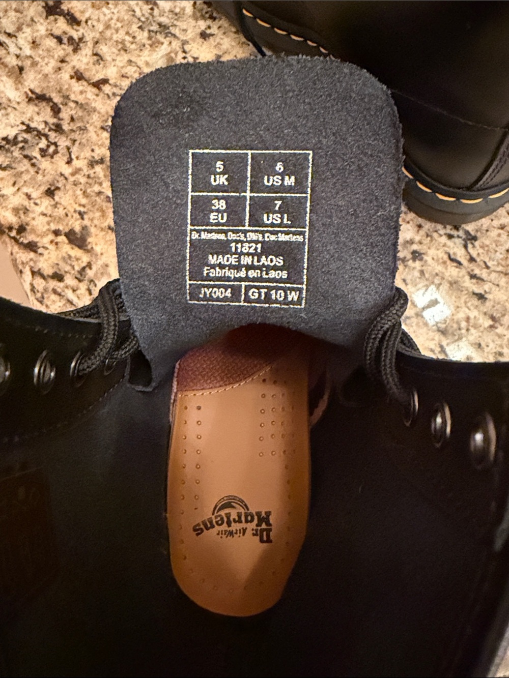 Dr. Martens Black Leather 8-Eye Lace-Up Boots with Yellow Stitching - Picture 3 of 6